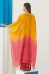 Shop_Studio Rigu_Yellow Vegan Silk Ombre Hibiscus Cape  _at_Aza_Fashions