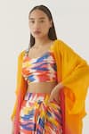 Buy_Studio Rigu_Yellow Vegan Silk Ombre Hibiscus Cape  _Online_at_Aza_Fashions