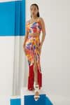 Buy_Studio Rigu_Multi Color Vegan Silk Ikat Print Crop Top And Skirt Set_at_Aza_Fashions
