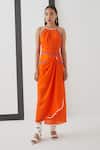 Shop_Studio Rigu_Orange Linen Satin Halter Lucy Skater Dress _at_Aza_Fashions