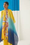 Studio Rigu_Yellow Vegan Silk Floral Print Round Aphrodite Kimono Kurta And Trousers Set _Online_at_Aza_Fashions