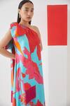 Buy_Studio Rigu_Blue Vegan Silk Floral Print One Shoulder Midi Dress _Online_at_Aza_Fashions