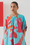 Shop_Studio Rigu_Blue Vegan Silk Floral Print Round Kimono Kurta And Trousers Set _Online_at_Aza_Fashions