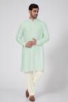 Buy_Bubber Couture_Blue Jacquard Silk Amay Mandarin Collar Kurta Set_at_Aza_Fashions