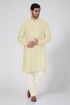 Buy_BUBBER COUTURE_Yellow Jacquard Silk Samarth Mandarin Collar Kurta Set _at_Aza_Fashions