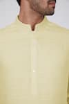 BUBBER COUTURE_Yellow Jacquard Silk Samarth Mandarin Collar Kurta Set _Online_at_Aza_Fashions