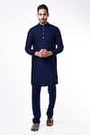 Buy_Bubber Couture_Blue Jacquard Silk Aahan Mandarin Collar Kurta Set _at_Aza_Fashions
