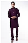 Buy_BUBBER COUTURE_Purple Jacquard Silk Nivaan Mandarin Collar Kurta Set _at_Aza_Fashions