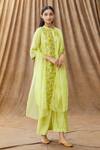 Manasi Sengupta_Green Silk Chanderi And Embroidery Block Mandarin Kurta Set  _Online_at_Aza_Fashions