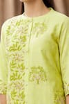 Shop_Manasi Sengupta_Green Silk Chanderi And Embroidery Block Mandarin Kurta Set  _Online_at_Aza_Fashions