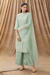 Manasi Sengupta_Green Silk Chanderi And Embroidery Block Mandarin Kurta Set _Online_at_Aza_Fashions