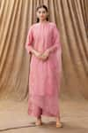 Buy_Manasi Sengupta_Pink Silk Chanderi And Embroidery Block Mandarin Kurta Set  _at_Aza_Fashions