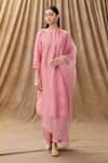 Manasi Sengupta_Pink Silk Chanderi And Embroidery Block Mandarin Kurta Set  _Online_at_Aza_Fashions