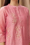 Shop_Manasi Sengupta_Pink Silk Chanderi And Embroidery Block Mandarin Kurta Set  _Online_at_Aza_Fashions