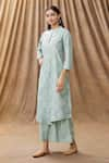 Manasi Sengupta_Green Silk Chanderi Embroidery Thread Work Mandarin Kurta And Pant Set  _Online_at_Aza_Fashions