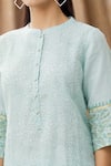 Shop_Manasi Sengupta_Blue Kota Doria Print And Embroidery Zari Mandarin Collar Kurta Set _Online_at_Aza_Fashions