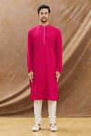 Priyanka Haralalka_Pink Rayon, Pure Cotton Thread Embroidered Kurta Set _Online_at_Aza_Fashions