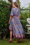 Shop_Cin Cin_Pink Matte Satin Printed Floral V Neck Asymmetric Dress_at_Aza_Fashions