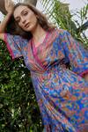 Buy_Cin Cin_Pink Matte Satin Printed Floral V Neck Asymmetric Dress_Online_at_Aza_Fashions