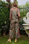 Shop_Cin Cin_Green Poly Lurex Printed Floral V Neck Shirt And Pant Set _at_Aza_Fashions