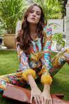 Shop_Cin Cin_Yellow Satin Printed Shirt And Pant Set_Online_at_Aza_Fashions