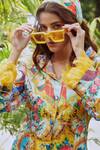 Cin Cin_Yellow Satin Printed Shirt And Pant Set_at_Aza_Fashions