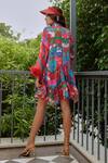 Shop_Cin Cin_Pink Satin Printed Floral V Neck Dress _at_Aza_Fashions