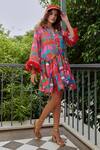 Cin Cin_Pink Satin Printed Floral V Neck Dress _Online_at_Aza_Fashions