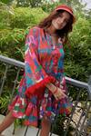 Buy_Cin Cin_Pink Satin Printed Floral V Neck Dress _Online_at_Aza_Fashions