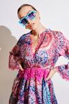 Buy_Cin Cin_Pink Satin Printed Floral V Neck Dress _Online_at_Aza_Fashions
