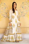 Maison Shefali_White Printed Floral Square Neck Chandni Mughal Jacket Pant Set _Online_at_Aza_Fashions