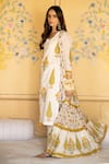 Maison Shefali_White Printed Floral Square Neck Chandni Mughal Jacket Pant Set _at_Aza_Fashions