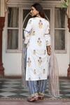 Shop_Maison Shefali_White Cotton Floral Print, Gota Work V Neck Chaand Sahar Kurta Set _at_Aza_Fashions