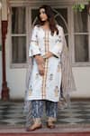 Maison Shefali_White Cotton Floral Print, Gota Work V Neck Chaand Sahar Kurta Set _Online_at_Aza_Fashions