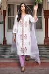 Buy_Maison Shefali_White Cotton Printed Floral V Neck Chaand Sahar Kurta Set _at_Aza_Fashions