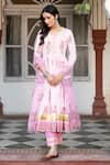 Buy Maison Shefali Pink Cotton Floral Print, Gota Work V Neck Chaand Tahira Mughal Anarkali Set at Aza Fashions Buy_Maison Shefali_Pink Cotton Floral Print, Gota Work V Neck Chaand Tahira Mughal Anarkali Set _at_Aza_Fashions