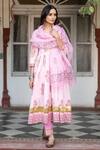 Maison Shefali Pink Cotton Floral Print, Gota Work V Neck Chaand Tahira Mughal Anarkali Set Online at Aza Fashions Maison Shefali_Pink Cotton Floral Print, Gota Work V Neck Chaand Tahira Mughal Anarkali Set _Online_at_Aza_Fashions
