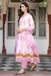 Shop Maison Shefali Pink Cotton Floral Print, Gota Work V Neck Chaand Tahira Mughal Anarkali Set Online at Aza Fashions Shop_Maison Shefali_Pink Cotton Floral Print, Gota Work V Neck Chaand Tahira Mughal Anarkali Set _Online_at_Aza_Fashions