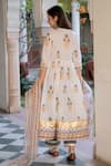 Shop_Maison Shefali_White Cotton Floral Print, Gota Work V Neck Chaand Tahira Mughal Anarkali Set _at_Aza_Fashions