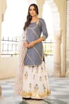 Buy_Maison Shefali_Grey Cotton Printed Floral Double Neck Chaand Sharanya Sharara Set _at_Aza_Fashions