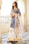 Buy_Maison Shefali_Grey Cotton Printed Floral Double Neck Chaand Sharanya Sharara Set _Online_at_Aza_Fashions