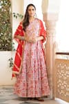 Buy_Maison Shefali_Pink Cotton Printed Floral High Neck Chaand Inaayat Lehenga Set _at_Aza_Fashions