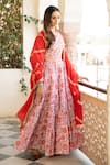 Maison Shefali_Pink Cotton Printed Floral High Neck Chaand Inaayat Lehenga Set _Online_at_Aza_Fashions