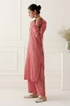 Buy_Musal_Red Silk Organza, 100% Cotton Striped Mandarin Collar Dune Print Kurta Set_Online_at_Aza_Fashions