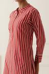 Musal_Red Silk Organza, 100% Cotton Striped Mandarin Collar Dune Print Kurta Set_at_Aza_Fashions