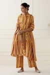 Buy_Musal_Yellow 100% Cotton Printed Striped Mandarin Collar Dax Kurta Set _at_Aza_Fashions