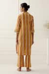Shop_Musal_Yellow 100% Cotton Printed Striped Mandarin Collar Dax Kurta Set _at_Aza_Fashions