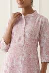 Musal_White Silk Organza, 100% Cotton Floral Mandarin Nereida Print Kurta Palazzo Set_at_Aza_Fashions