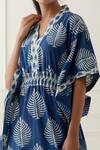 Shop_Musal_Blue 100% Cotton Leaf V Neck Julian Printed Kaftan _Online_at_Aza_Fashions