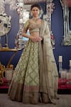 Buy_SHASHA GABA_Green Silk Organza Embroidery Cord Sweetheart Neck Bridal Lehenga Set _at_Aza_Fashions